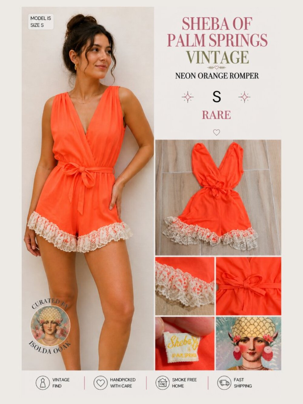 SHEBA OF PALM SPRINGS Vintage Neon orange romper S RARE